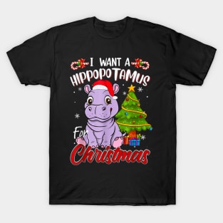 I Want A Hippopotamus For Christmas Hippo Lover Xmas Pajama T-Shirt